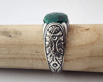 Anello Di Giada Naturale Verde Pallido Autentico Taglio Dritto - Foto 6