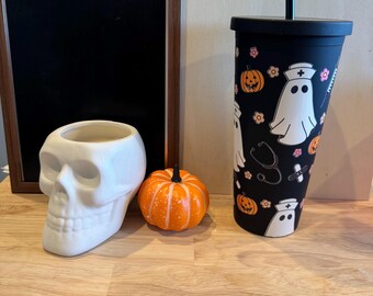 24 oz Ghost Nurse Straw Tumbler