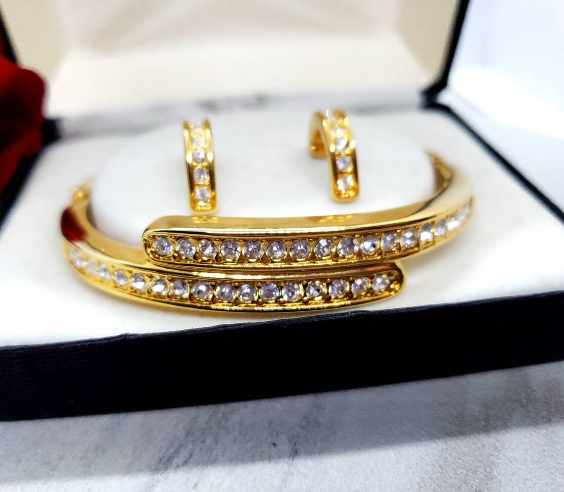 Morgan Taylor Crystal Rhinestone Bracelet & Half Hoop Earrings | Etsy