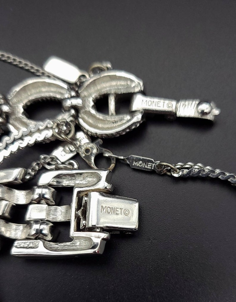 5 Piece Vintage Silvertone Bracelet Lot Monet Whiting Davis Bangle Chain Link