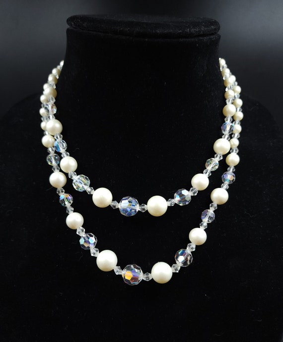 Vintage Aurora Borealis & Faux Pearl Bead Multist… - image 2
