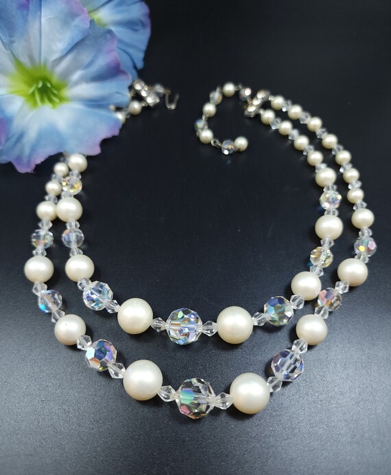 Vintage Aurora Borealis & Faux Pearl Bead Multist… - image 1