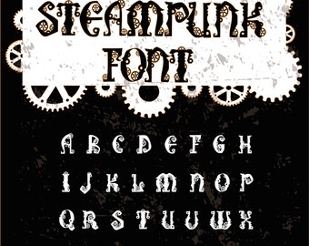 Steampunk Alphabet - Vintage vector - Stem punt typewriter font  Vector Font  Digital clipart for Design  files download EPS, AL