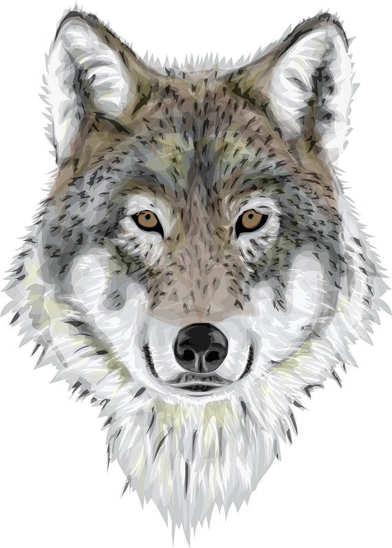 Gray Wolf Portrait Vector Animal Portrait Stylized Vector Etsy