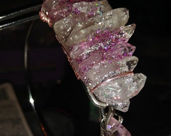 Clear Quartz Bracelet/cuff with Glitter