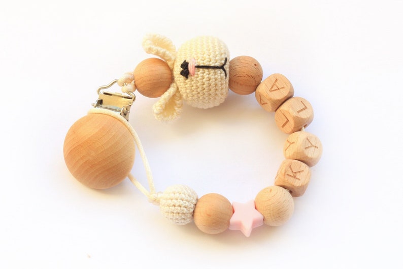 Personalized pacifier clip with crochet rabbit Dummy clip chain Baby shower gift Schnullerkette mit Namen Attach\u00e9 tetine