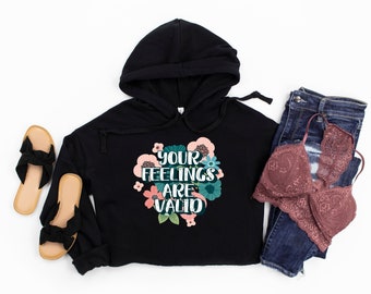 Mental Health Awareness Crop Hoodie, Raw Hem, AirLume Cotton
