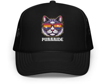 Purrride Cat Unisex Foam trucker hat | Pride Trucker Hat | Cat Lover Pride Hat | Childless Cat Lady | LGBTQ+ |
