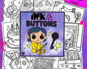 Ink&Button’s Bold and Easy DIGITAL Colouring Pages For Kids And Adults - 12 sheets of simple cozy colouring hand Designed pages, spooky cute