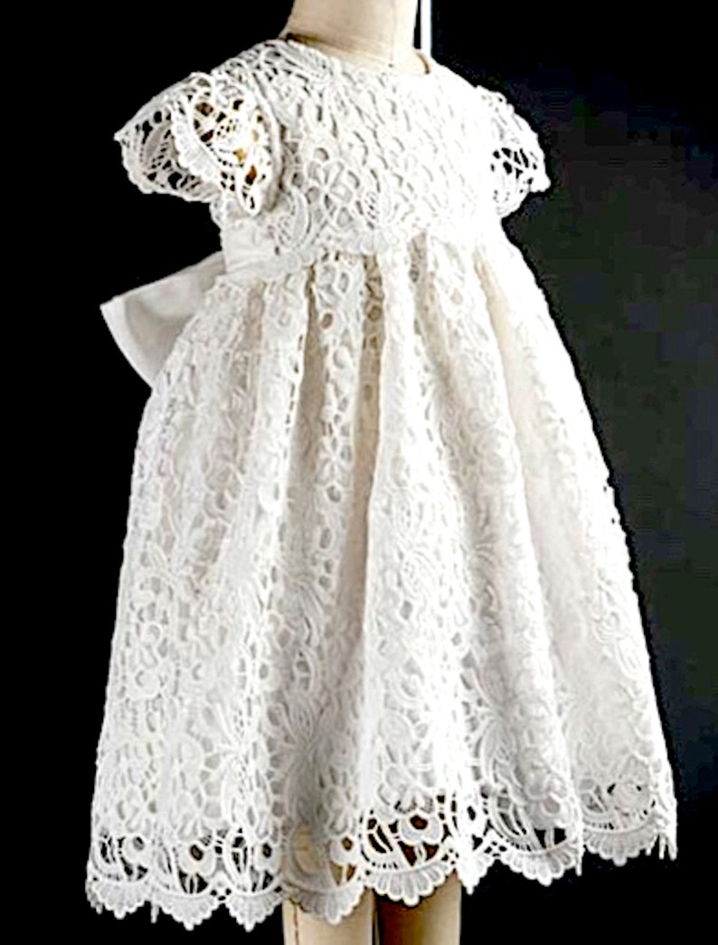 Baby Baptism Dresses Infant Girl Princess Wedding Party Flower Dress Newborn Gown White Lace Christening Dres with Bonnet