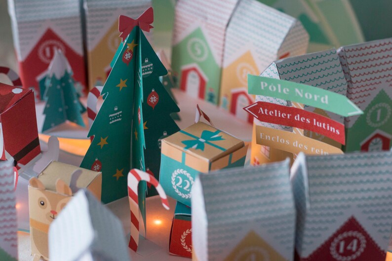 Calendrier de l'avent à imprimer Village de Noël, calendrier avent do it yourself image 5