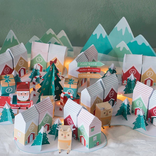 Calendrier de l'avent à imprimer Village de Noël, calendrier avent do it yourself