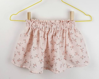 Children's skirt ORGANIC muslin, vintage branches on pink, from size 80-92, growing with children