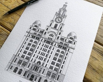 Liver Building, Liverpool - Architecture Drawing - High Quality Print