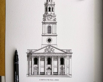 St Martin-In-The-Fields, London - Architecture Drawing - High Quality Print