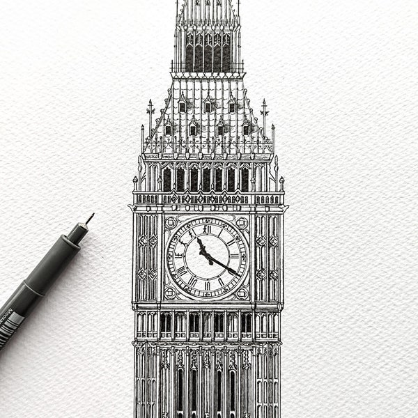 Big Ben - dessin d'architecture - impression haute qualité