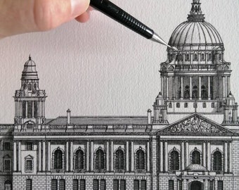 Belfast City Hall - Architecture Drawing - High Quality Print