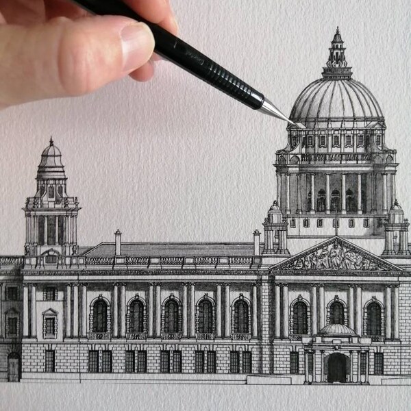 Belfast City Hall - Architecture Drawing - High Quality Print