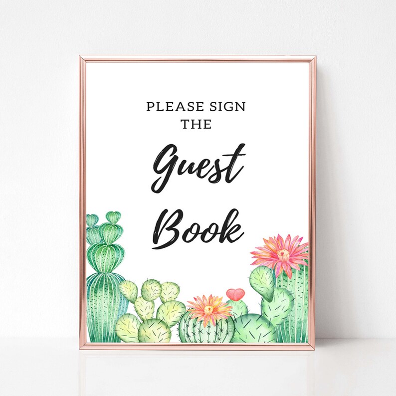Guest Book Bridal Shower Sign Cactus Printable Signs Etsy