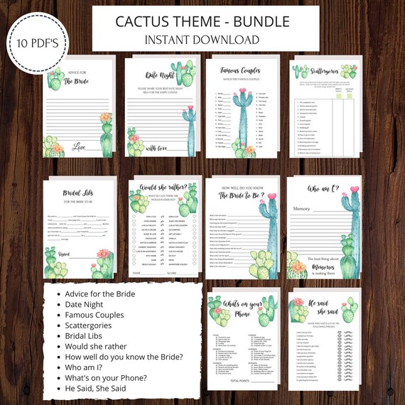 Cactus Games party Bridal Shower Games Fiesta Cactus bridal shower games How well do you know the bride Fiesta Bridal Shower Games Set