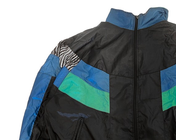 Vintage Black Windbreaker Jacket, 80s 90s Cropped Loose Fit Jacket, Long Sleeve Lightweight Windbreaker Athletic, Hip Hop Zip Up