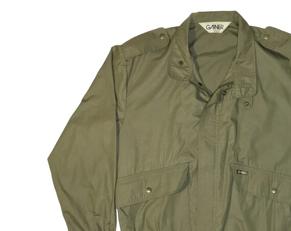 Vintage Army Olive Green Field Jacket, GAINER Field, 80s 90s Loose Fit Jacket, Long Sleeve Hoodie Athletic, Spring Zip Up