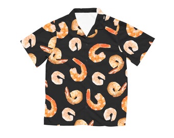 Camicia hawaiana con gamberetti deliziosi in nero/bianco