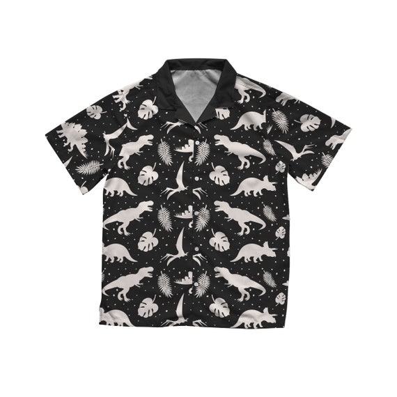 Dinosaur Pattern Hawaiian Shirt in Black & White