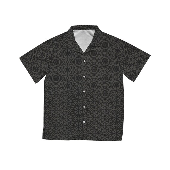 Black Vintage Damask Print Hawaiian Shirt
