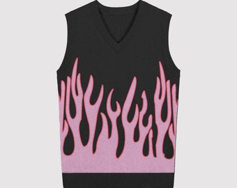 Pink Flame Knitted Sweater Vest on Black