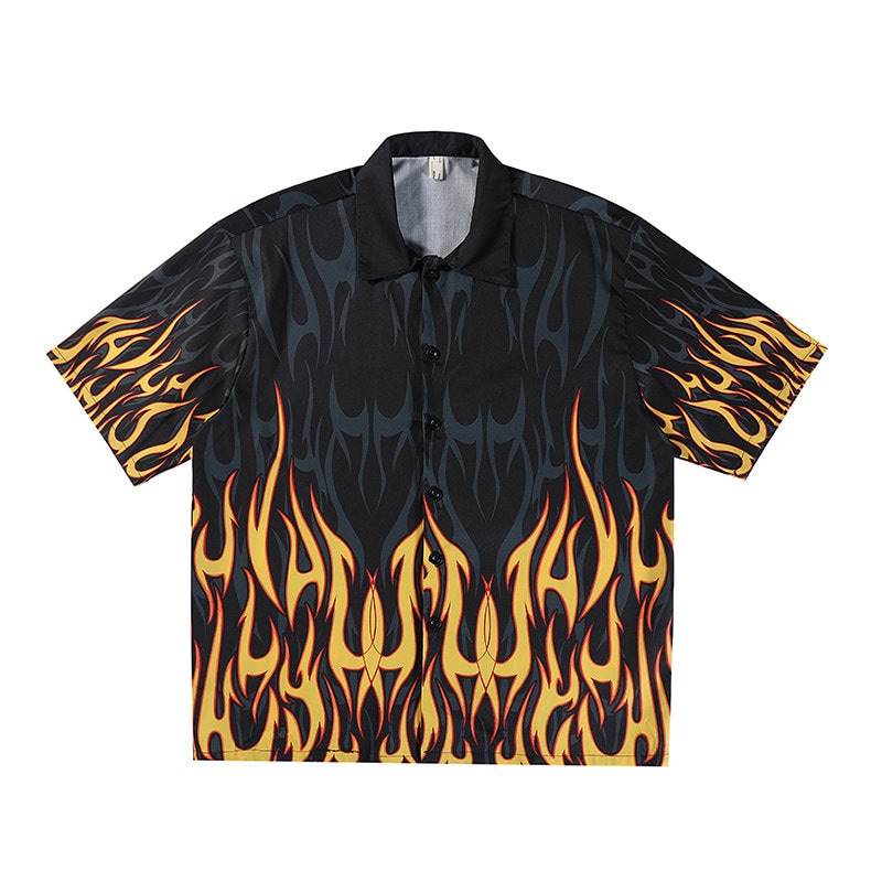 PREORDER Fire Flame Hawaiian Shirt Burning Pattern Button | Etsy