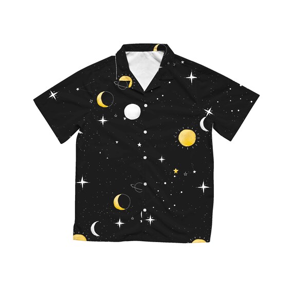 Moon & Stars Hawaiian Shirt Print in Black