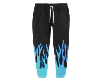 Blue sweatpants with pink flames shop
