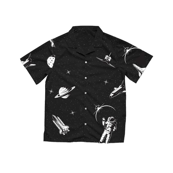 Astronaut in Space Hawaiian Shirt in Black