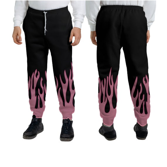 Pink Flame Sweatpants on Black