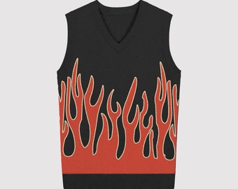 Flame Knitted Sweater Vest on Black