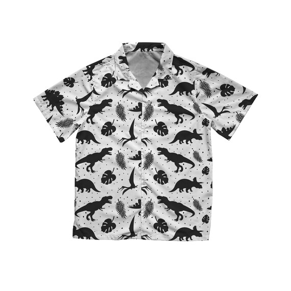 Dinosaur Pattern Hawaiian Shirt in Black & White