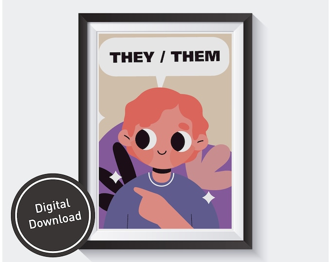 They / Them Pronouns Print, Quote Home Decor, Wall Art Gift Poster | Pride Month