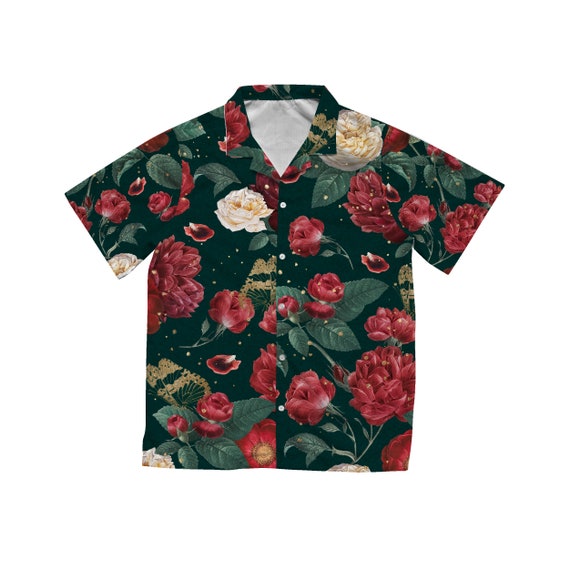 Vintage Rose Floral Hawaiian Shirt in Black