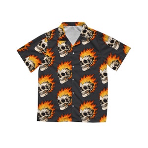 Skulls on Fire Hawaiian Shirt
