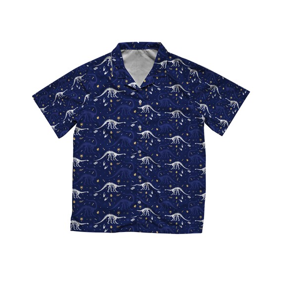 Dinosaur Night Stars Pattern Hawaiian Shirt in Black & White