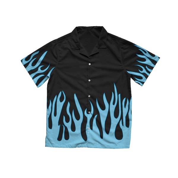 Blue Flame Hawaiian Shirt in Black