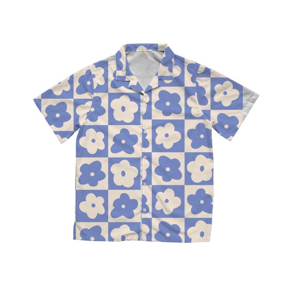 Flower Plaid Hawaiian Shirt in Purple