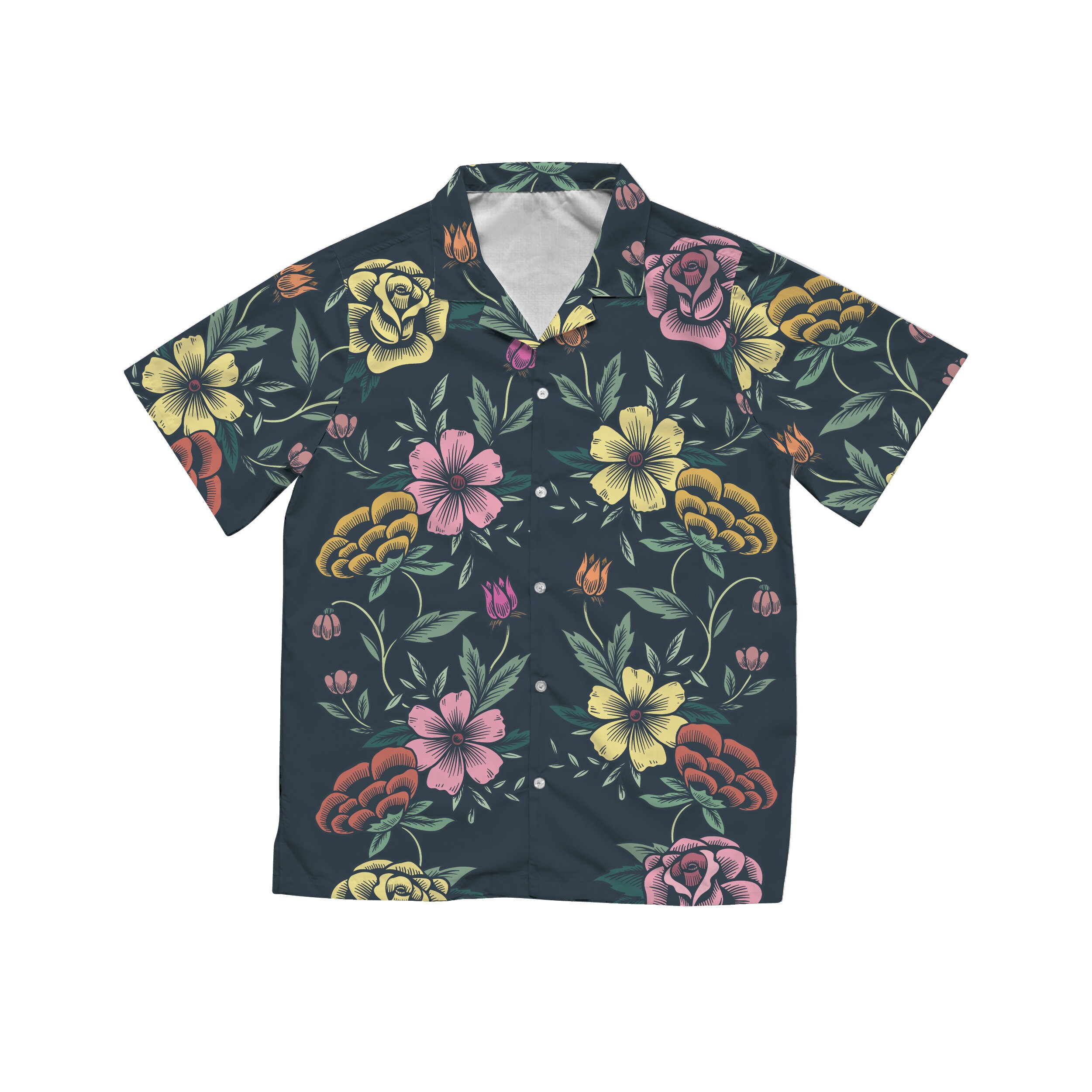 Retro Floral Hawaiian Shirt in Olive 