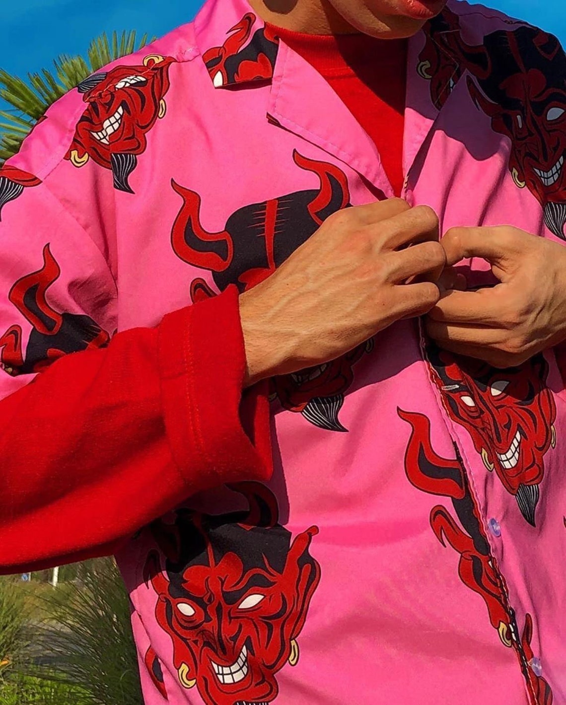 Demon Hawaiian Shirt in Pink - Etsy