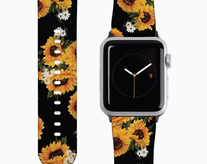 Daisies Floral Apple Watch Strap In Black