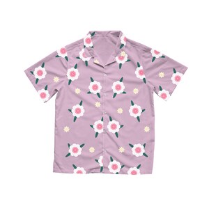 Little White Flowers Hawaiian Shirt in Purple