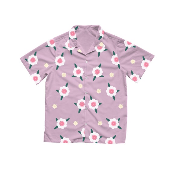 Little White Flowers Hawaiian Shirt in Purple