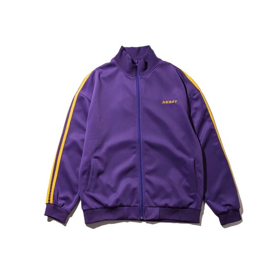 purple and yellow windbreaker