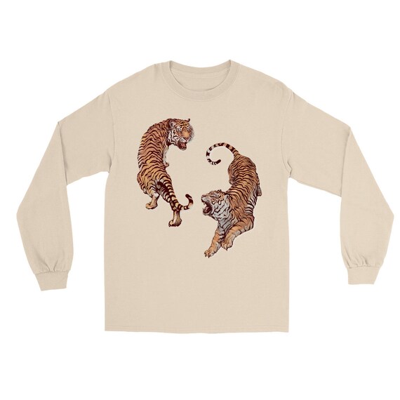 Tiger Yin Yang Long Sleeve Shirts, Japanese Animal Graphic, Asian Style Top